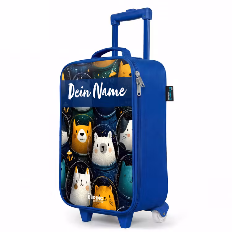 Dieren - Sterren - Planeten - Astronaut Kinderkoffer - Blauw klein -productfoto_schuin