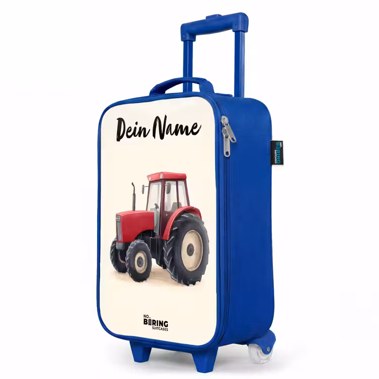 Tractor - Getekend - Rood Kinderkoffer - Blauw klein -productfoto_schuin