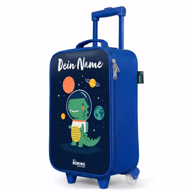Ruimte - Dino - Planeten - Sterren Kinderkoffer - Blauw klein -productfoto_schuin
