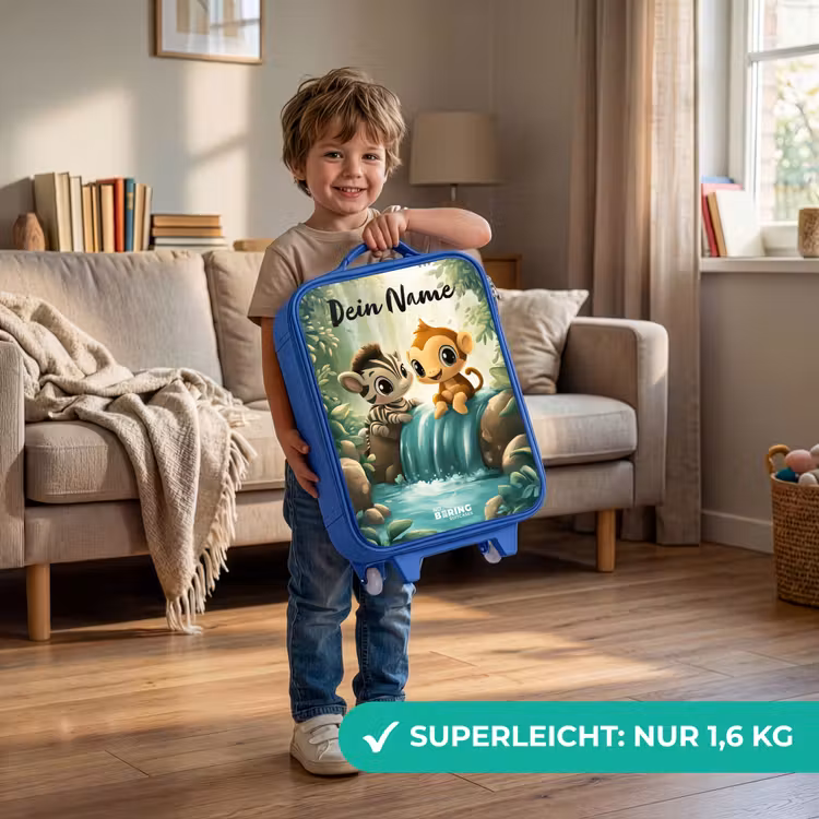 Zebra - Aapje - Waterval - Rotsen Kinderkoffer - Blauw klein -sfeer2_DE
