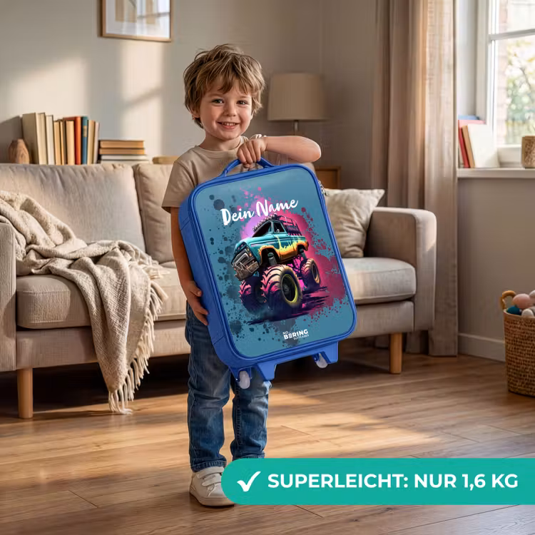Monster Wheels Kinderkoffer - Blauw klein -sfeer2_DE