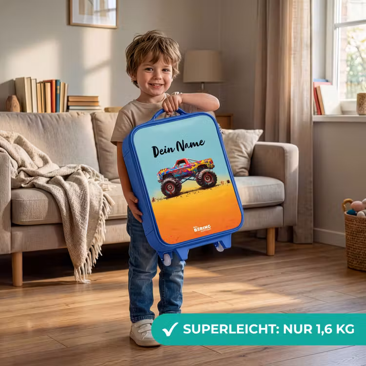 Monstertruck met Graffiti Print in het Zand Kinderkoffer - Blauw klein -sfeer2_DE