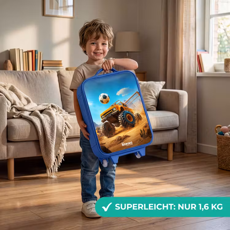 Monstertruck scoort goal in woestijnstadion Kinderkoffer - Blauw klein -sfeer2_DE