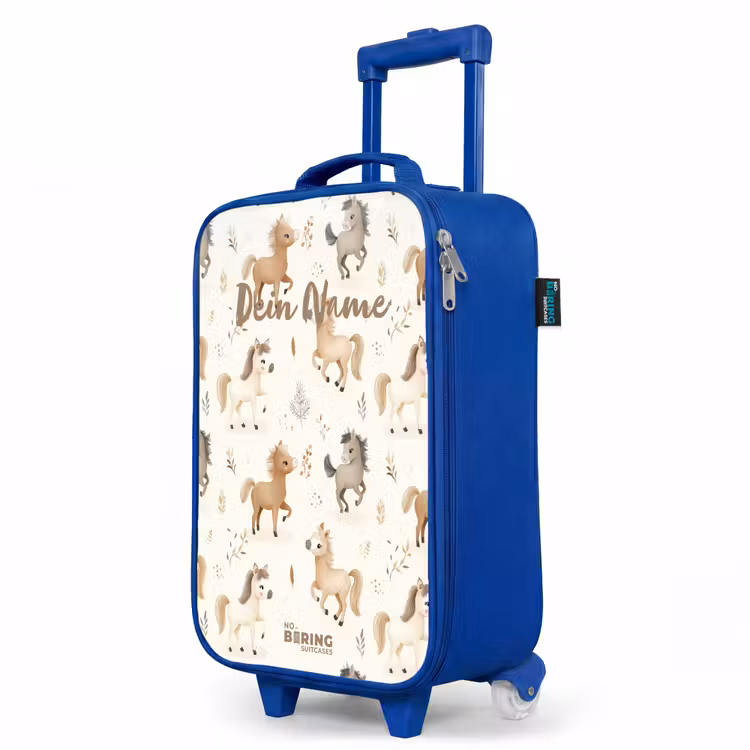 Patroon van veulens in beige en bruin kleuren Kinderkoffer - Blauw klein -productfoto_schuin