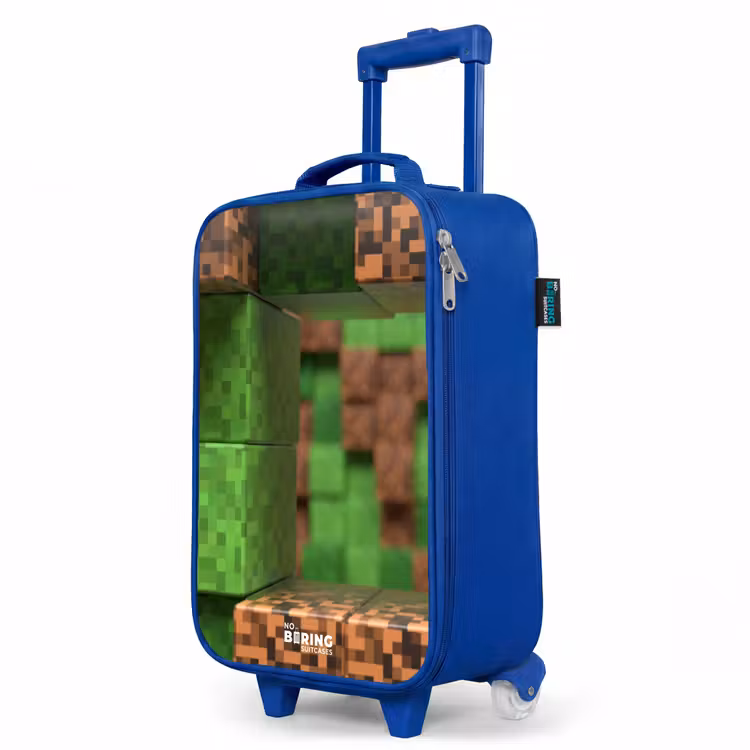 Close-up met pixelachtige blokken Kinderkoffer - Blauw klein -productfoto_schuin