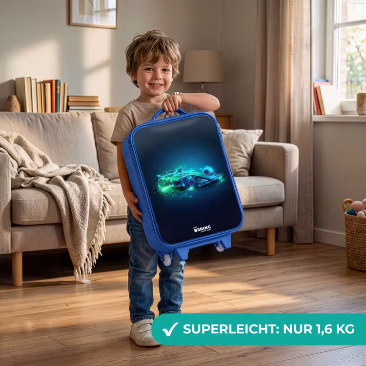 Neon racewagen in digitale stijl Kinderkoffer - Blauw klein -sfeer2_DE