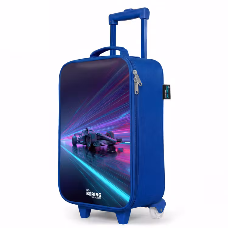 Neon - Raceauto - Lichtstrepen - Paars Kinderkoffer - Blauw klein -productfoto_schuin