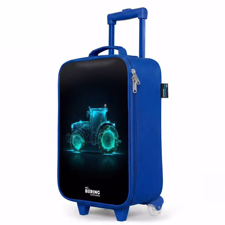 Neontractor op zwarte ondergrond Kinderkoffer - Blauw klein -productfoto_schuin