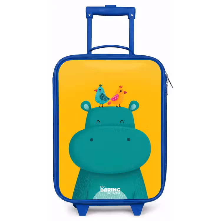 Nijlpaard - Vogels - Geel Kinderkoffer - Blauw klein -zz3dotto