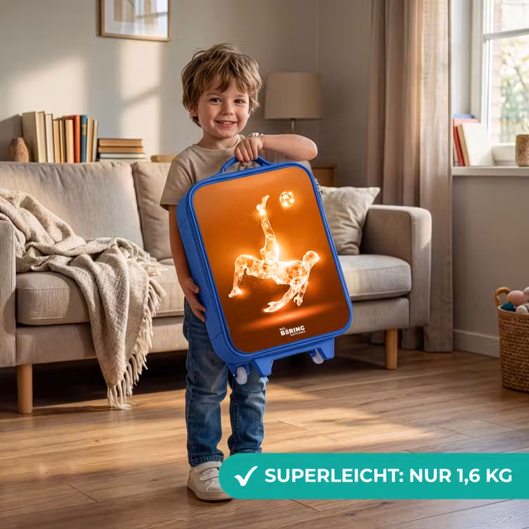 Oranje lichtvoetballer in zweefmoment Kinderkoffer - Blauw klein -sfeer2_DE