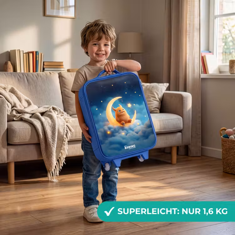 Oranje monster op maansikkel Kinderkoffer - Blauw klein -sfeer2_DE