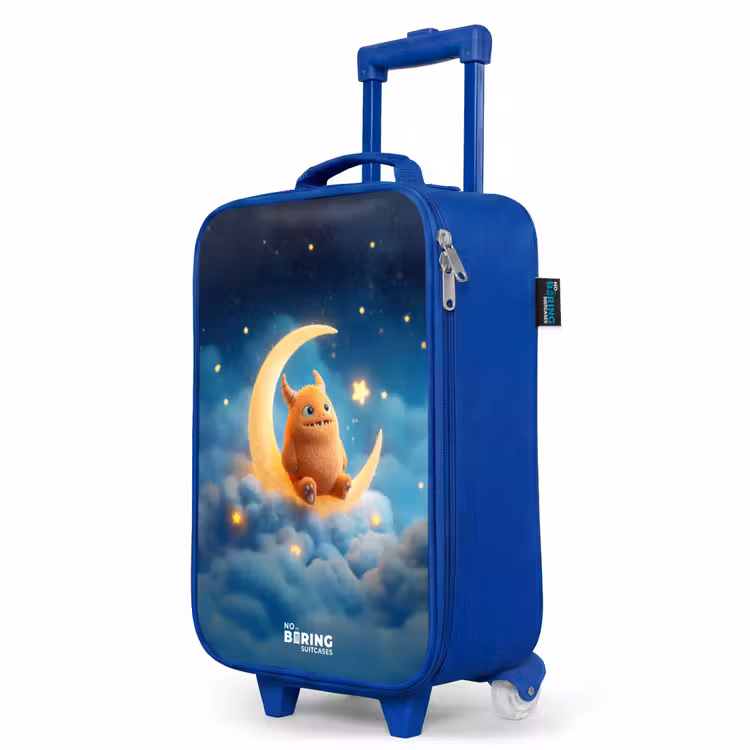 Oranje monster op maansikkel Kinderkoffer - Blauw klein -productfoto_schuin