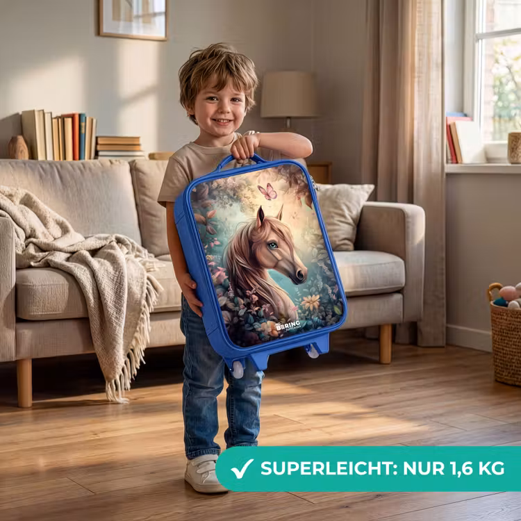Paard met vlinders in bloementuin Kinderkoffer - Blauw klein -sfeer2_DE