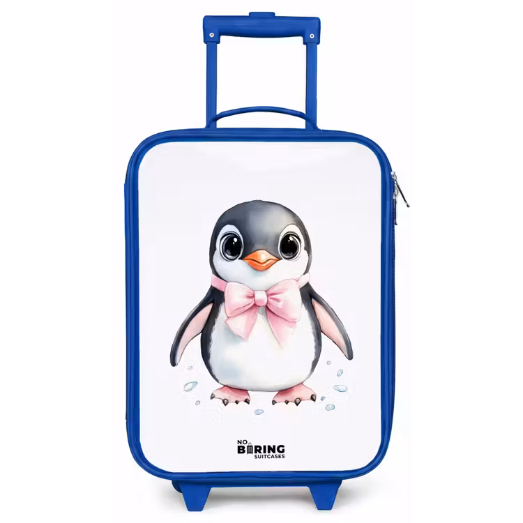 Pinguïn met roze strik en ijsdruppels Kinderkoffer - Blauw klein -zz3dotto