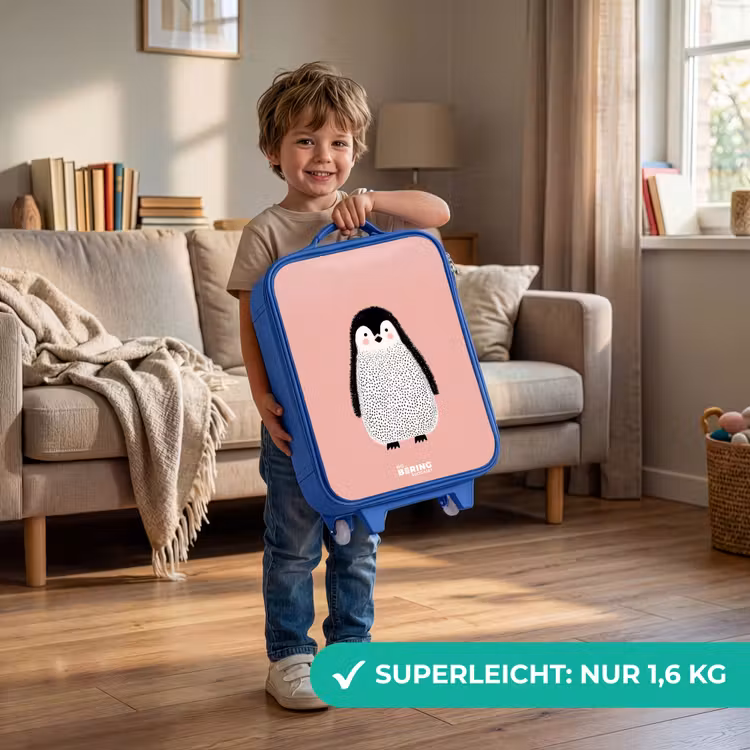 Pinguïn - Stippen - Roze - Minimalistisch Kinderkoffer - Blauw klein -sfeer2_DE