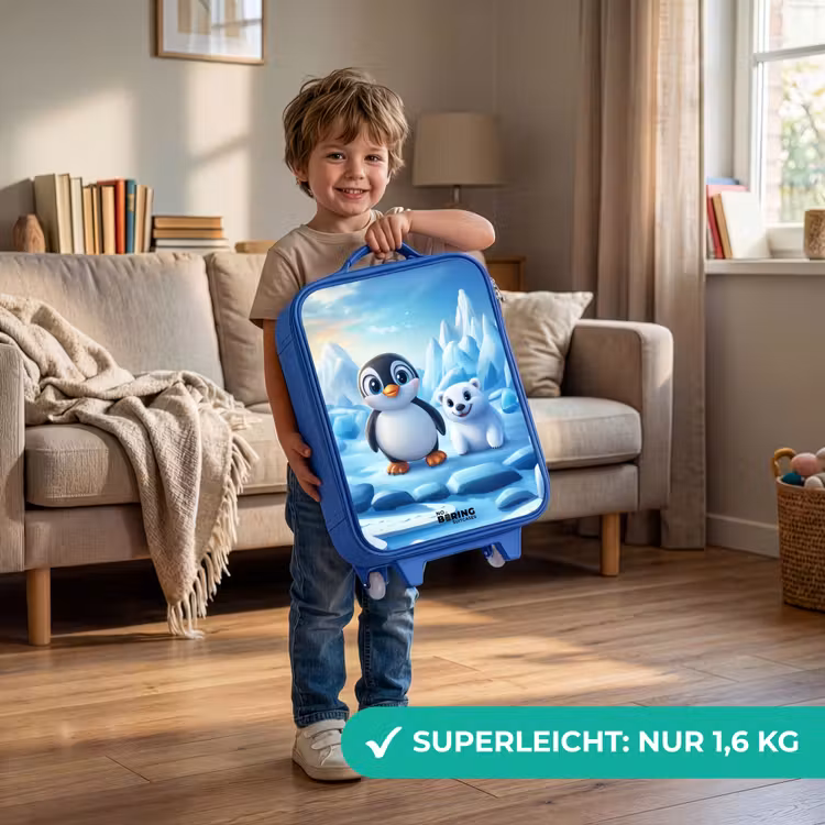 Pinguïn en ijsbeertje op ijsschotsen Kinderkoffer - Blauw klein -sfeer2_DE