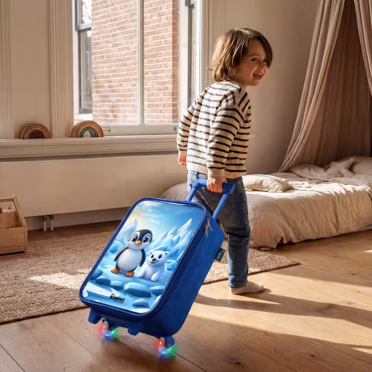 Pinguïn en ijsbeertje op ijsschotsen Kinderkoffer - Blauw klein -sfeer1