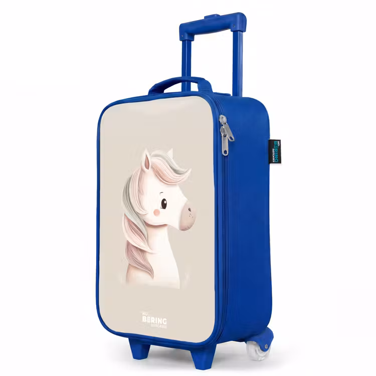 Pony in roze pastel kleuren Kinderkoffer - Blauw klein -productfoto_schuin