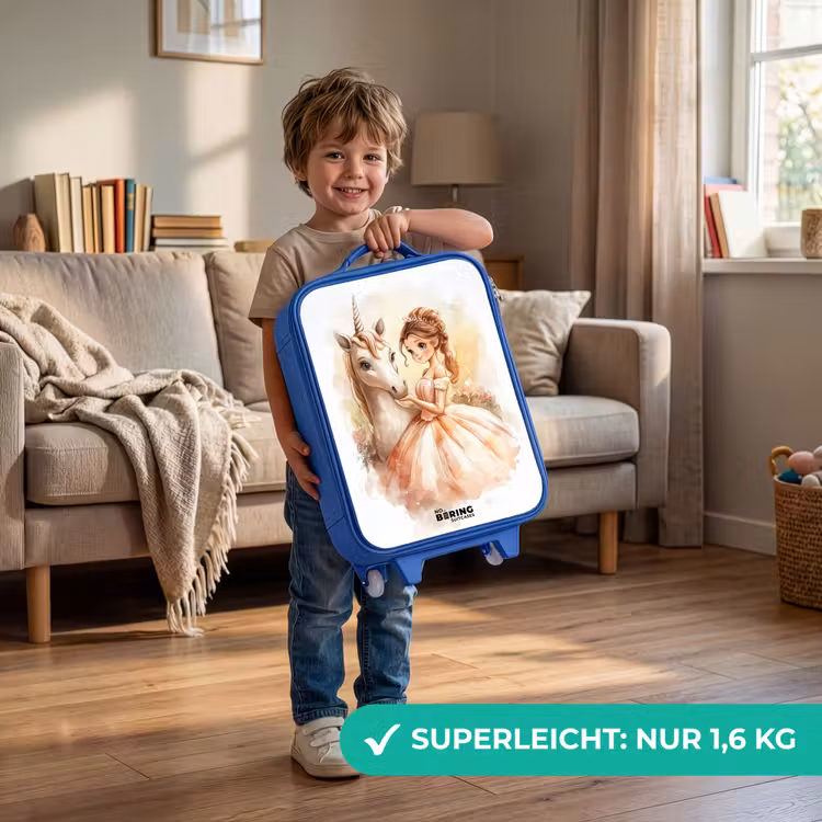 Prinses in jurk met witte eenhoorn Kinderkoffer - Blauw klein -sfeer2_DE