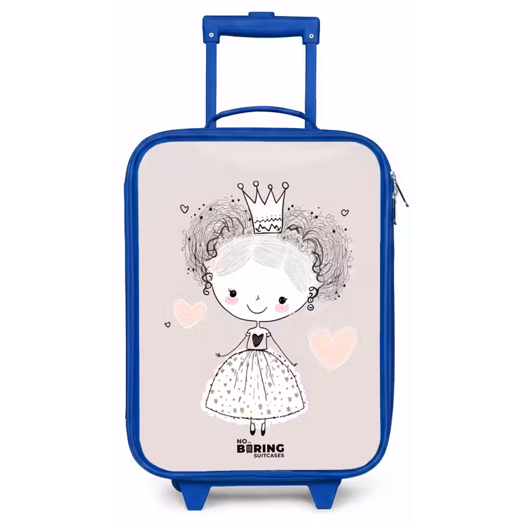 Prinses met krulletjes Kinderkoffer - Blauw klein -zz3dotto
