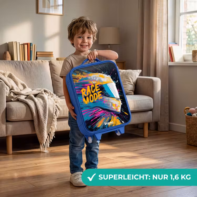 Racehelm - Verfspatten - Penseelstreken - Race mode Kinderkoffer - Blauw klein -sfeer2_DE