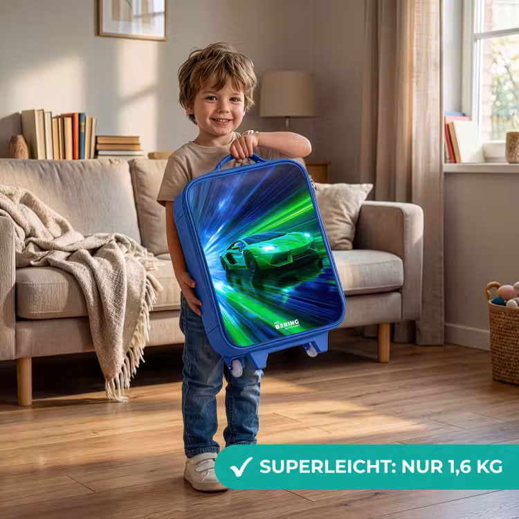 Raceauto - Felgroen - Lichtstralen - Snelheid Kinderkoffer - Blauw klein -sfeer2_DE