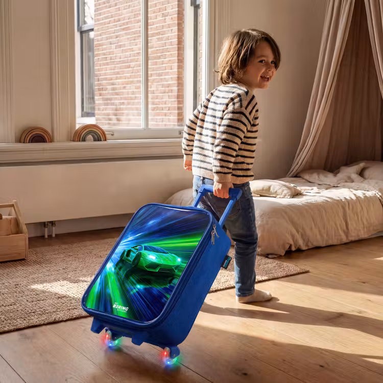 Raceauto - Felgroen - Lichtstralen - Snelheid Kinderkoffer - Blauw klein -sfeer1