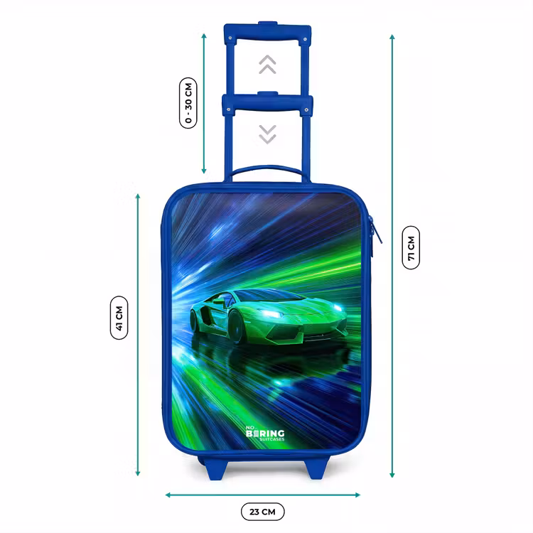 Raceauto - Felgroen - Lichtstralen - Snelheid Kinderkoffer - Blauw klein -productfoto_formaten