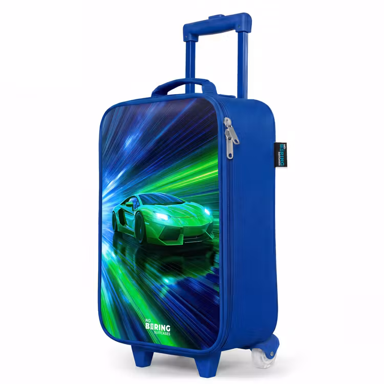 Raceauto - Felgroen - Lichtstralen - Snelheid Kinderkoffer - Blauw klein -productfoto_schuin