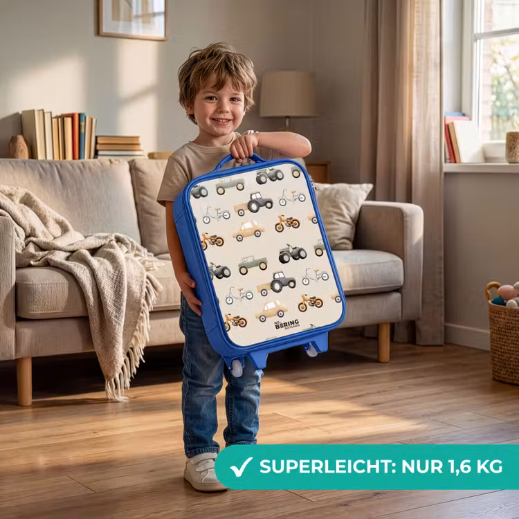 Retro voertuigen patroon Kinderkoffer - Blauw klein -sfeer2_DE