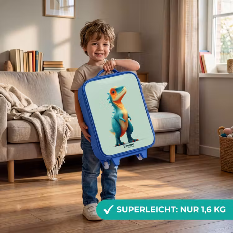 Stoere dino met grote ogen Kinderkoffer - Blauw klein -sfeer2_DE