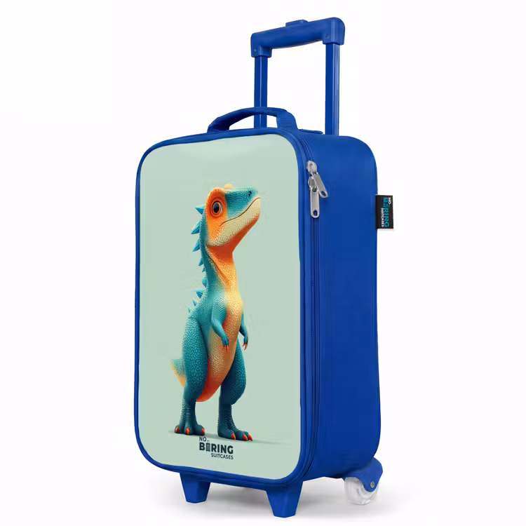 Stoere dino met grote ogen Kinderkoffer - Blauw klein -productfoto_schuin