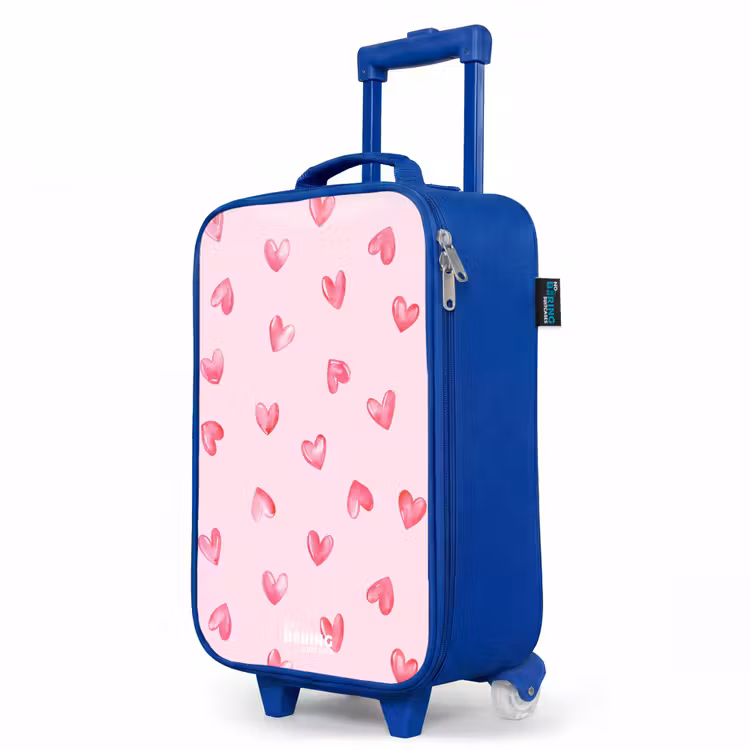 Roze hartjes Kinderkoffer - Blauw klein -productfoto_schuin