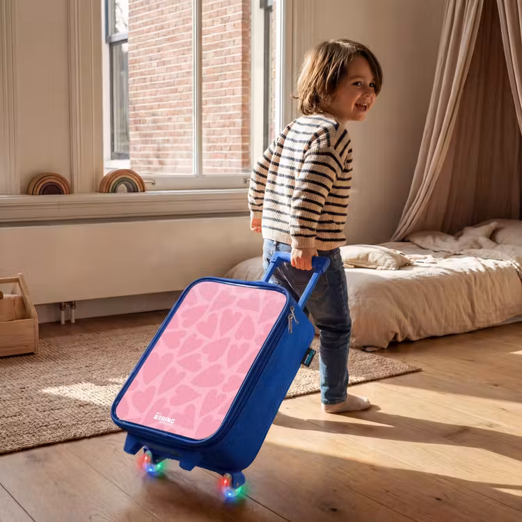 Roze hartjes patroon Kinderkoffer - Blauw klein -sfeer1
