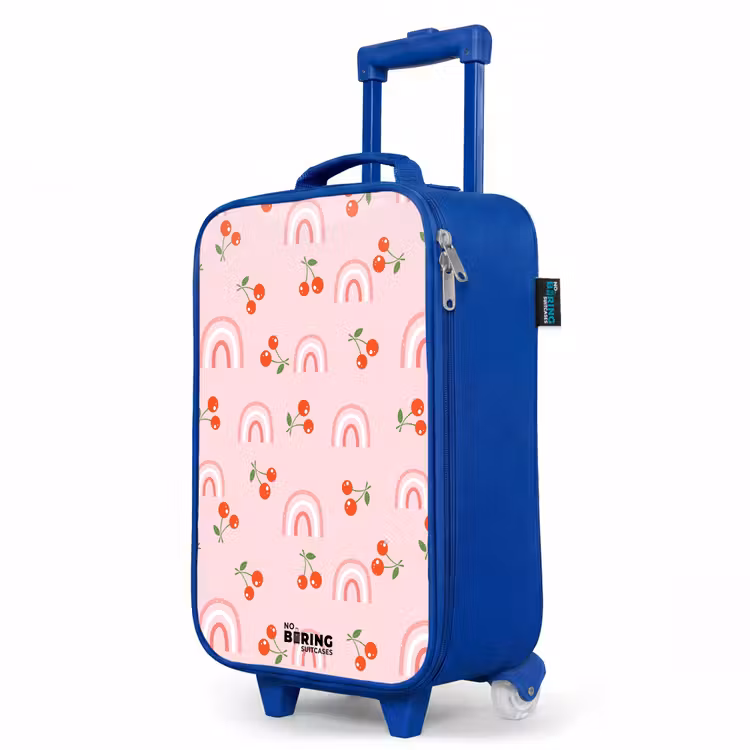 Roze met regenboog en kersen patroon Kinderkoffer - Blauw klein -productfoto_schuin