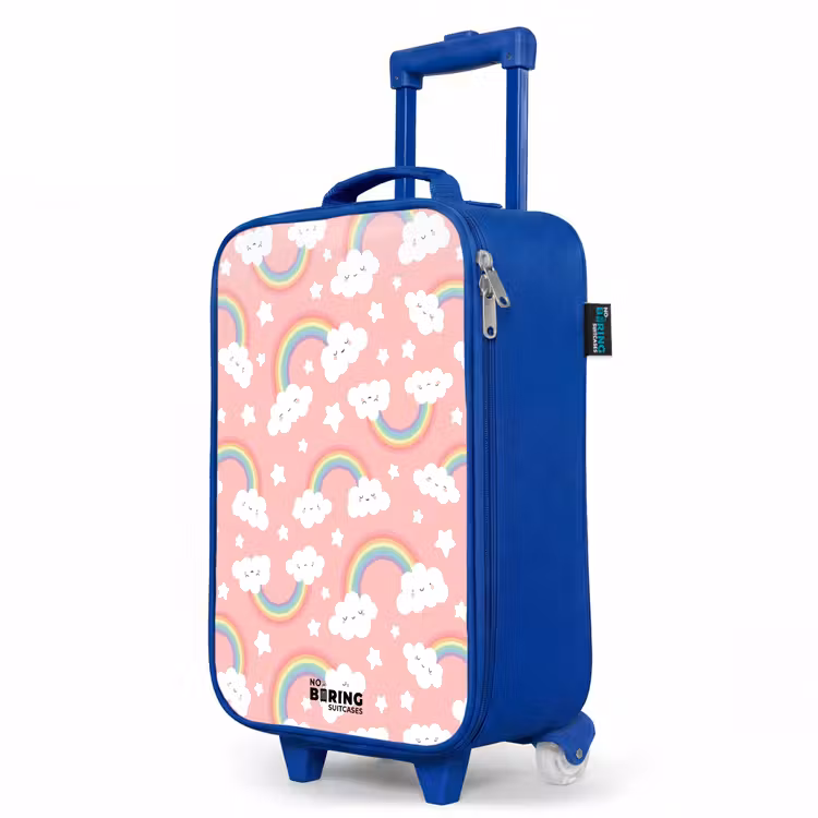 Roze met regenboog patroon Kinderkoffer - Blauw klein -productfoto_schuin
