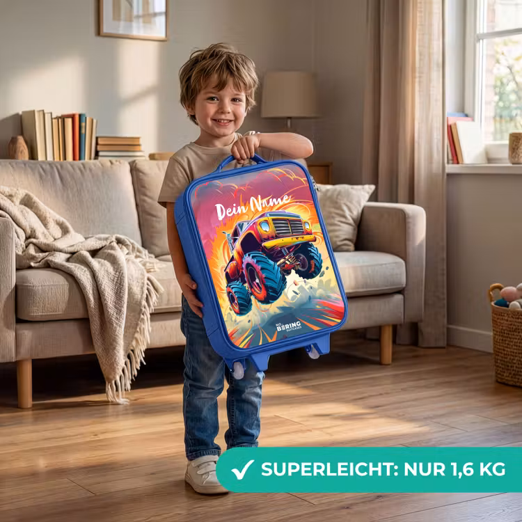 Roze Monstertruck Vliegt over het Asfalt Kinderkoffer - Blauw klein -sfeer2_DE