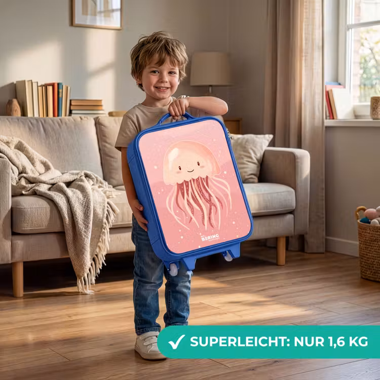Roze kwal met gezicht Kinderkoffer - Blauw klein -sfeer2_DE