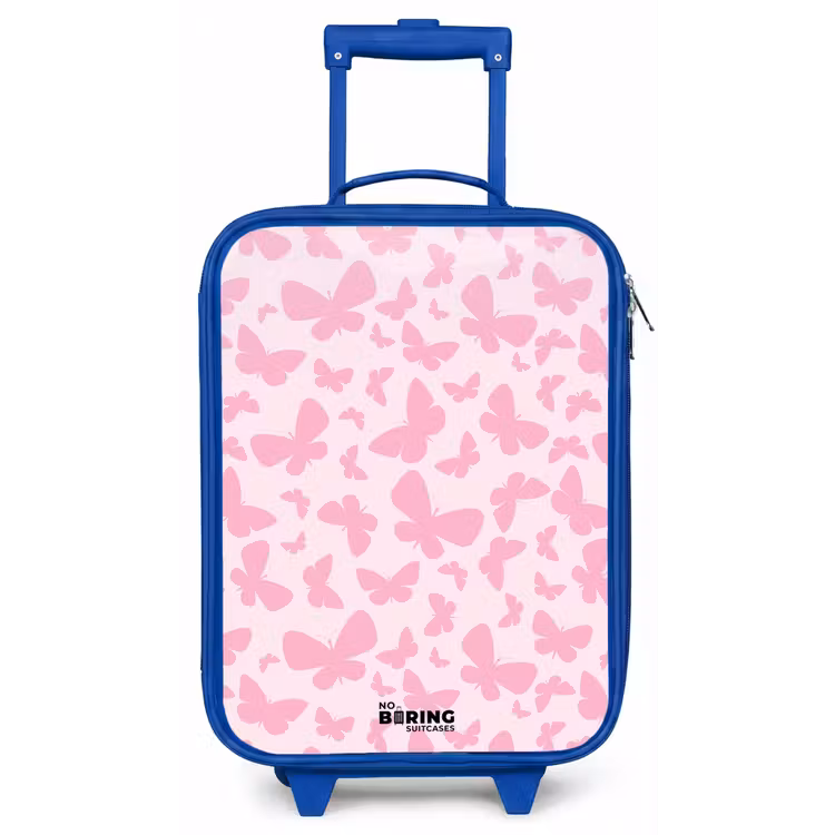 Roze vlinders Kinderkoffer - Blauw klein -zz3dotto