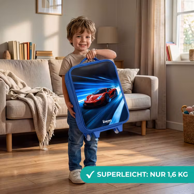 Rode racewagen in digitale snelheidswereld Kinderkoffer - Blauw klein -sfeer2_DE