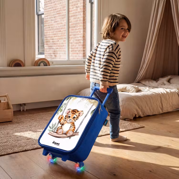 Schommelend tijgerwelpje waterverf tekening Kinderkoffer - Blauw klein -sfeer1