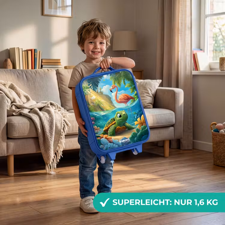 Schildpad in tropisch water met flamingo Kinderkoffer - Blauw klein -sfeer2_DE