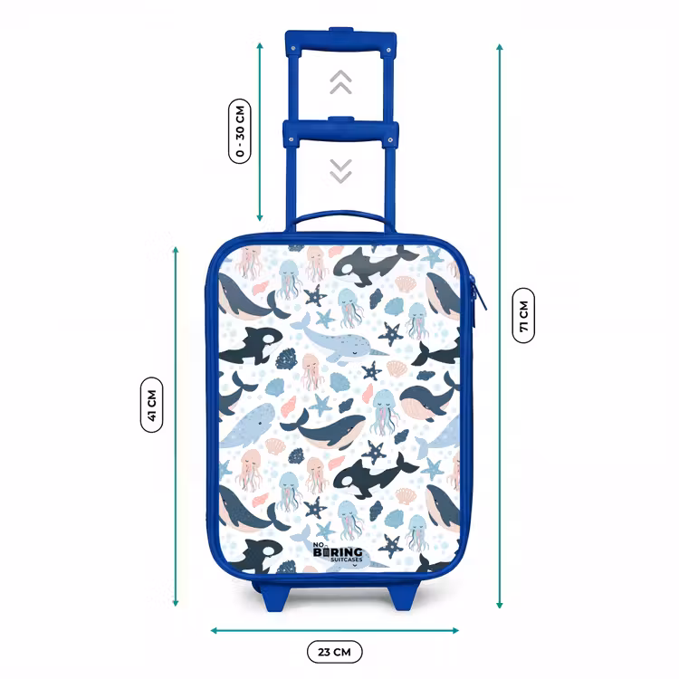 Zeedierenpatroon met walvissen, kwallen en orka's Kinderkoffer - Blauw klein -productfoto_formaten