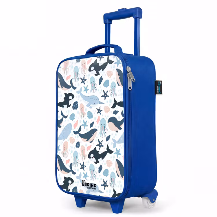 Zeedierenpatroon met walvissen, kwallen en orka's Kinderkoffer - Blauw klein -productfoto_schuin