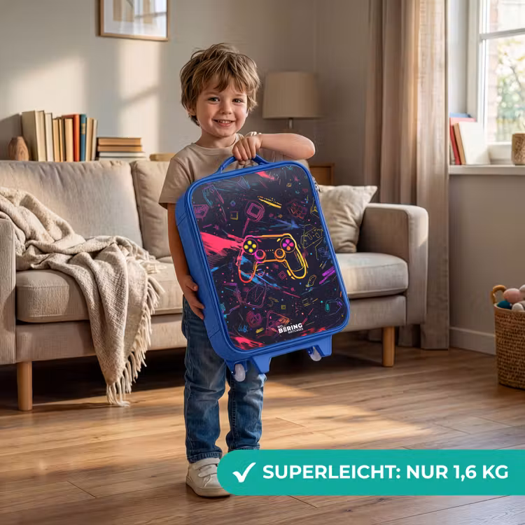 Gamerwereld in neonstijl Kinderkoffer - Blauw klein -sfeer2_DE