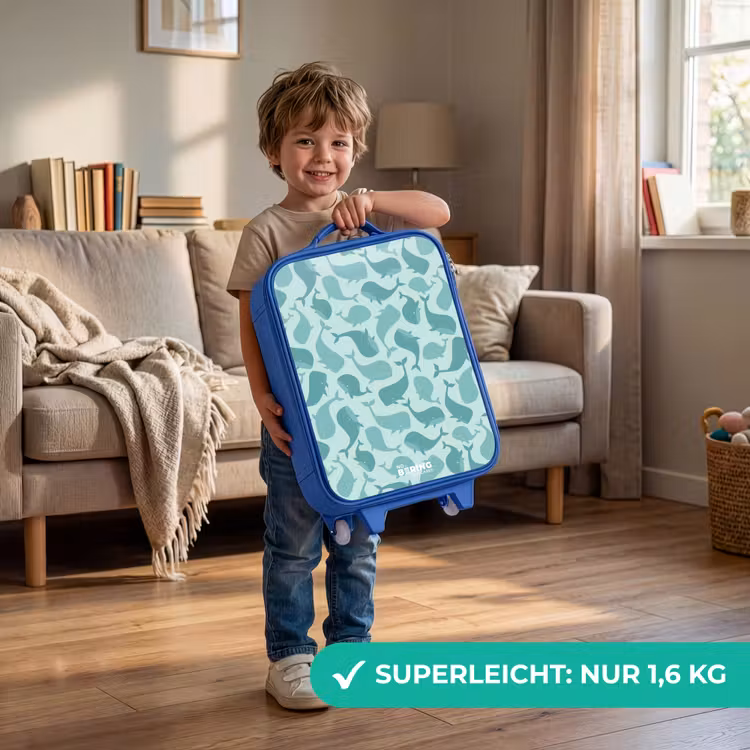 Gestileerde walvissen in tonale zeegroene tinten Kinderkoffer - Blauw klein -sfeer2_DE