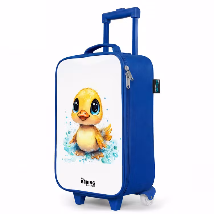 Lief eendje met blauwe ogen en waterspetters Kinderkoffer - Blauw klein -productfoto_schuin