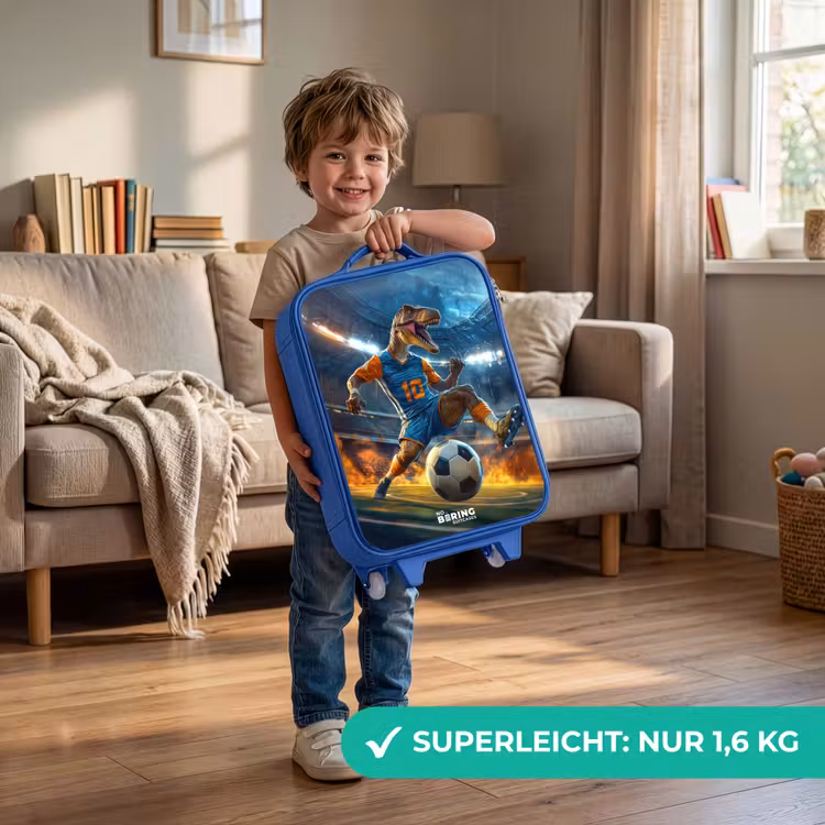 T-Rex als voetballer in vol stadion Kinderkoffer - Blauw klein -sfeer2_DE
