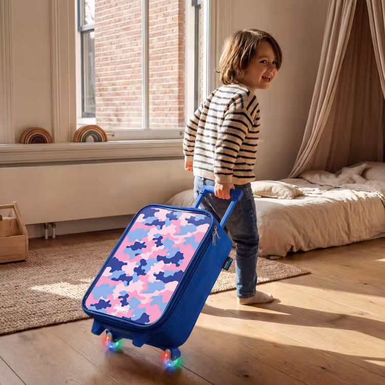 Camouflage - Roze - Blauw Kinderkoffer - Blauw klein -sfeer1
