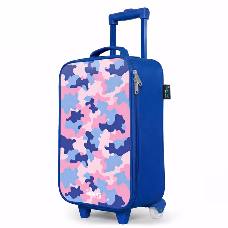 Camouflage - Roze - Blauw Kinderkoffer - Blauw klein -productfoto_schuin